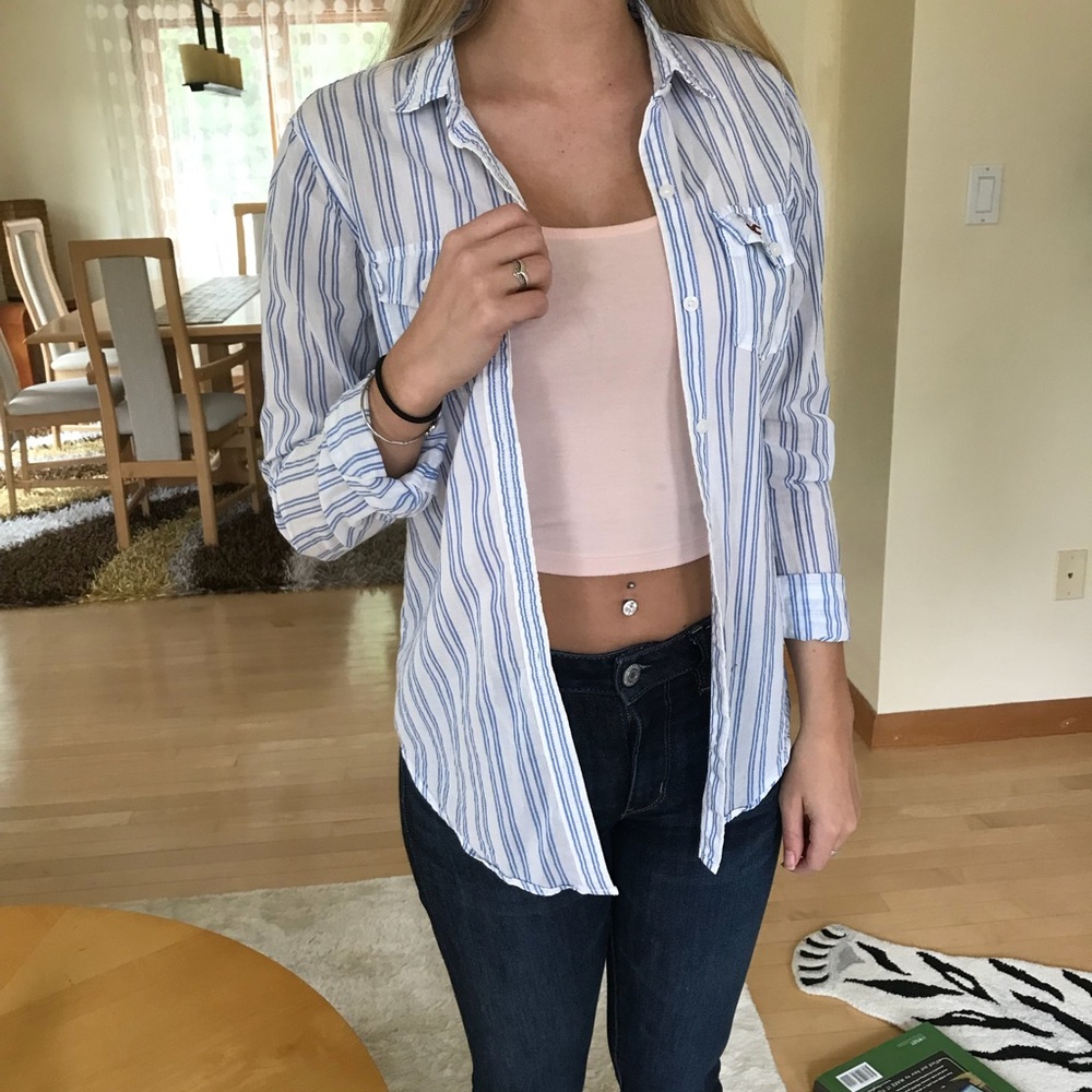 Striped button down blouse